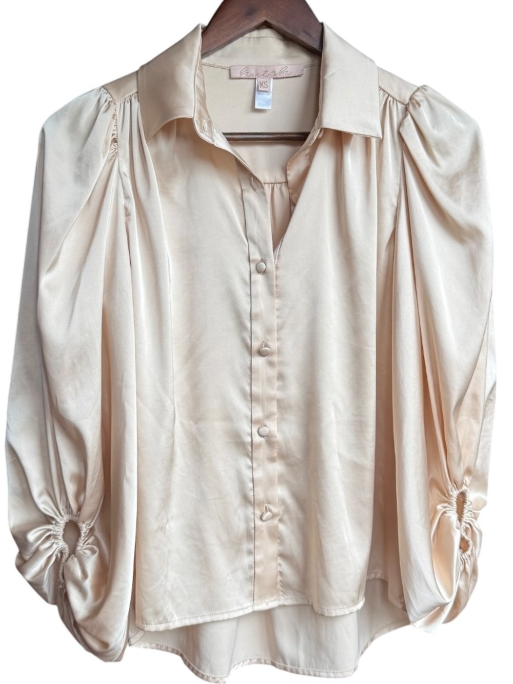 Hutch Long Sleeve Satin Ivory Button Down Blouse Sz XS